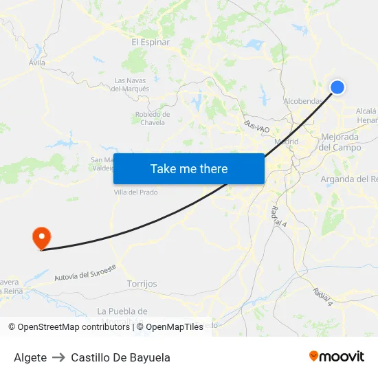 Algete to Castillo De Bayuela map