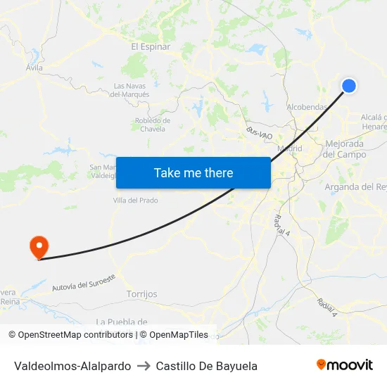 Valdeolmos-Alalpardo to Castillo De Bayuela map