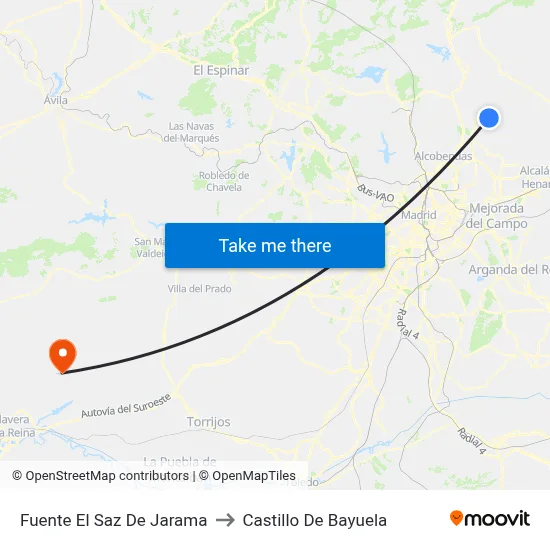 Fuente El Saz De Jarama to Castillo De Bayuela map