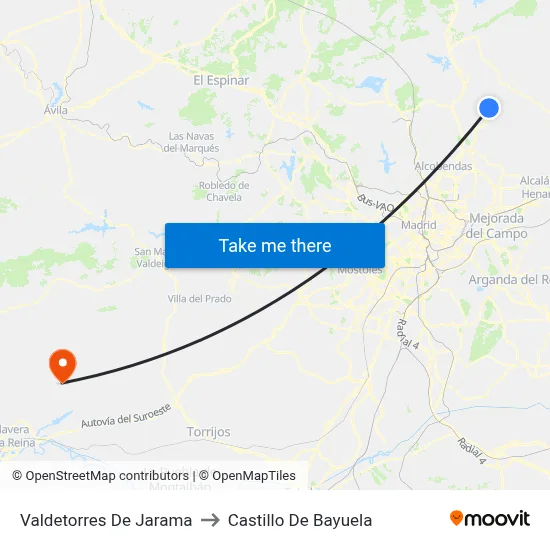 Valdetorres De Jarama to Castillo De Bayuela map