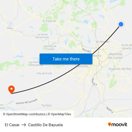El Casar to Castillo De Bayuela map