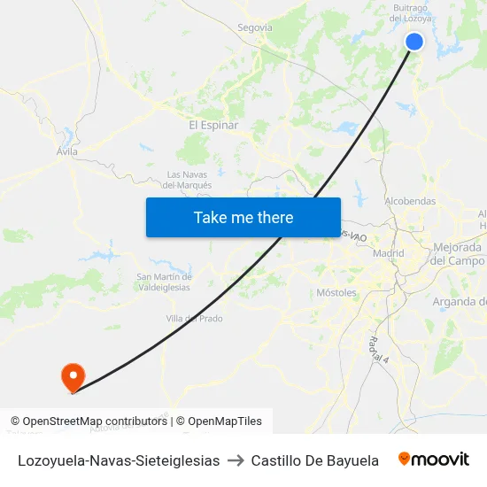 Lozoyuela-Navas-Sieteiglesias to Castillo De Bayuela map