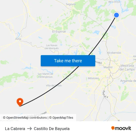La Cabrera to Castillo De Bayuela map