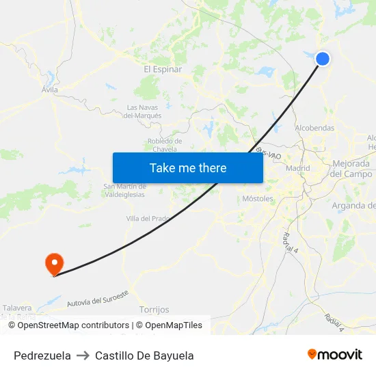 Pedrezuela to Castillo De Bayuela map