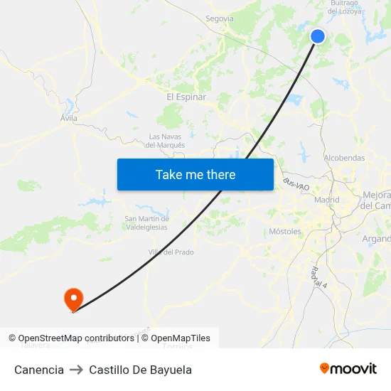 Canencia to Castillo De Bayuela map