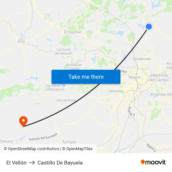 El Vellón to Castillo De Bayuela map