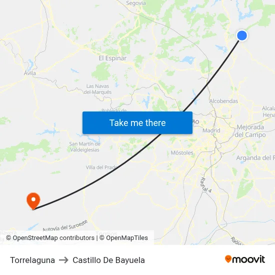 Torrelaguna to Castillo De Bayuela map