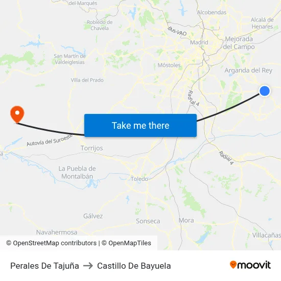 Perales De Tajuña to Castillo De Bayuela map
