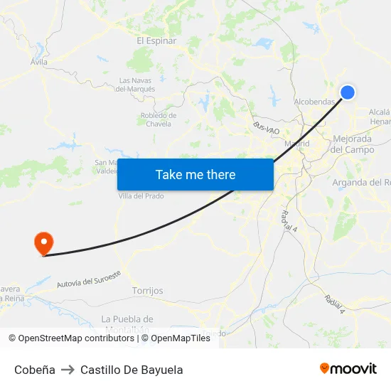 Cobeña to Castillo De Bayuela map