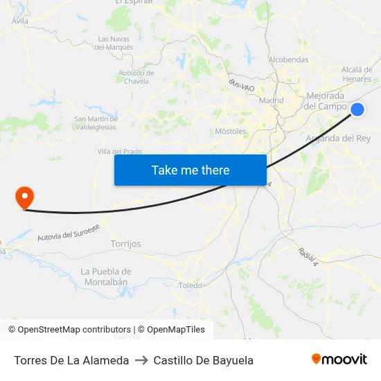 Torres De La Alameda to Castillo De Bayuela map
