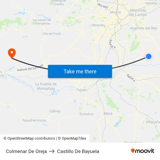 Colmenar De Oreja to Castillo De Bayuela map