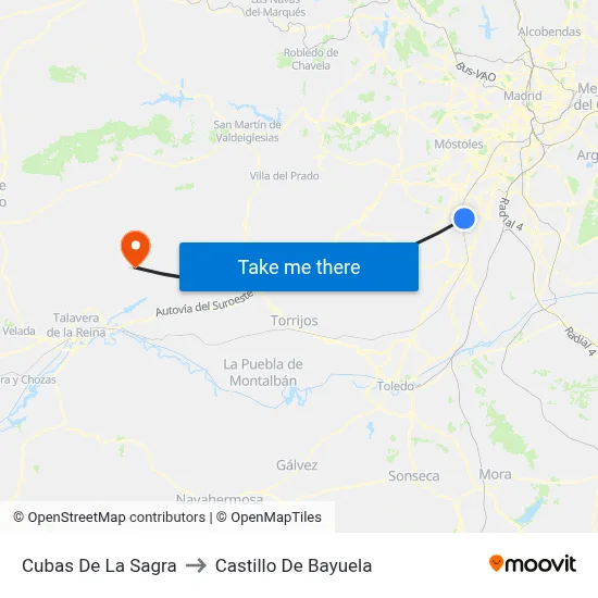 Cubas De La Sagra to Castillo De Bayuela map