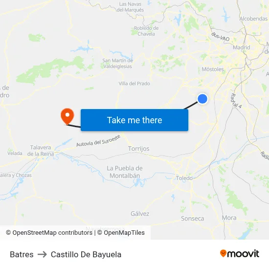 Batres to Castillo De Bayuela map