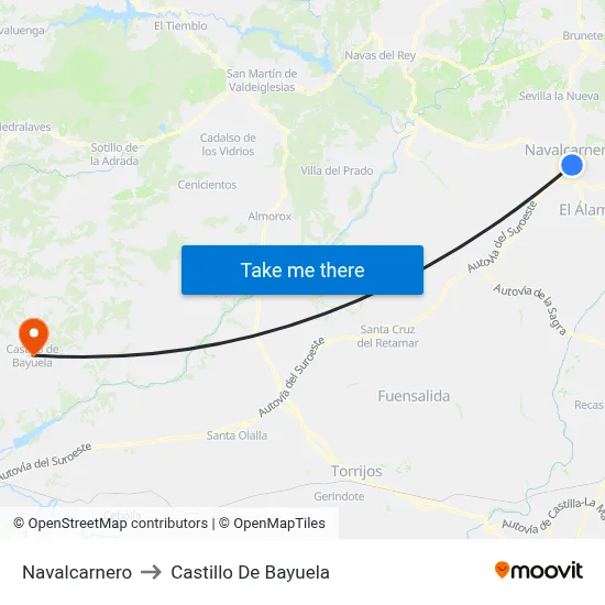 Navalcarnero to Castillo De Bayuela map