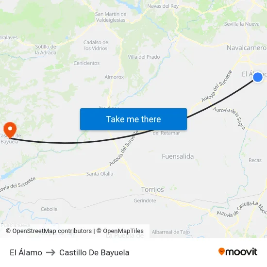 El Álamo to Castillo De Bayuela map