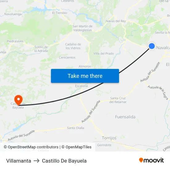 Villamanta to Castillo De Bayuela map