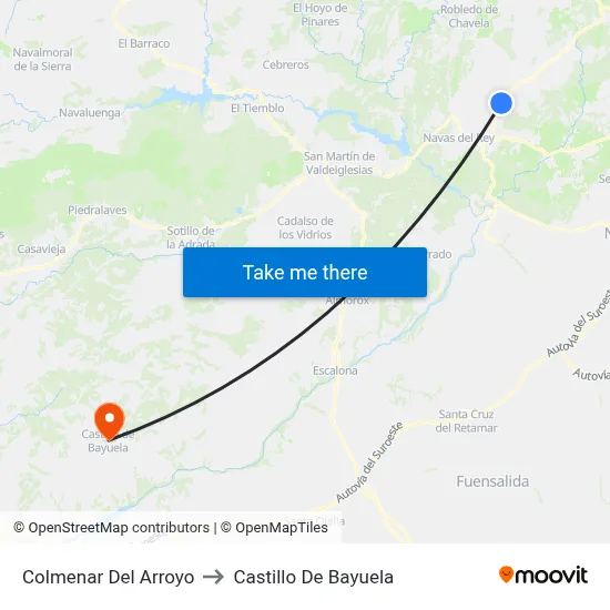 Colmenar Del Arroyo to Castillo De Bayuela map