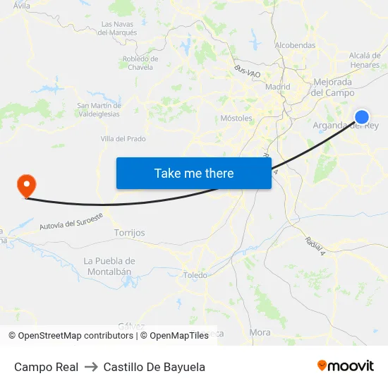 Campo Real to Castillo De Bayuela map