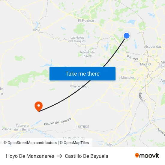 Hoyo De Manzanares to Castillo De Bayuela map