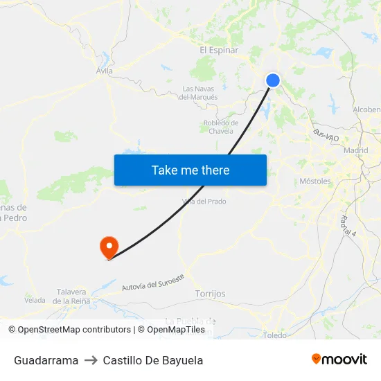 Guadarrama to Castillo De Bayuela map