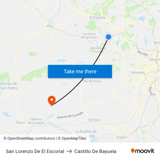 San Lorenzo De El Escorial to Castillo De Bayuela map