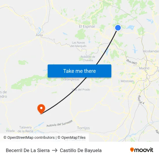 Becerril De La Sierra to Castillo De Bayuela map