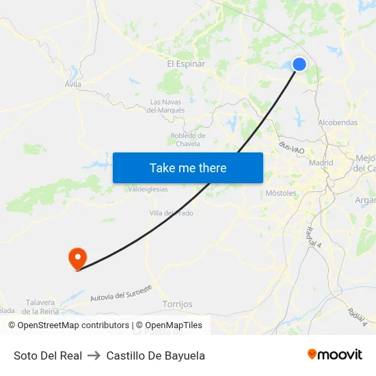 Soto Del Real to Castillo De Bayuela map