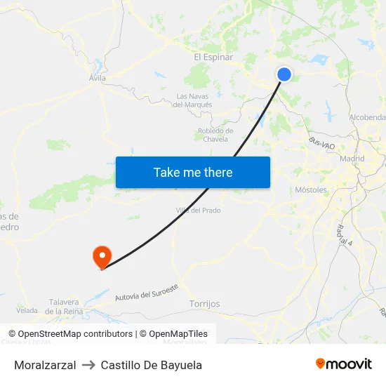 Moralzarzal to Castillo De Bayuela map