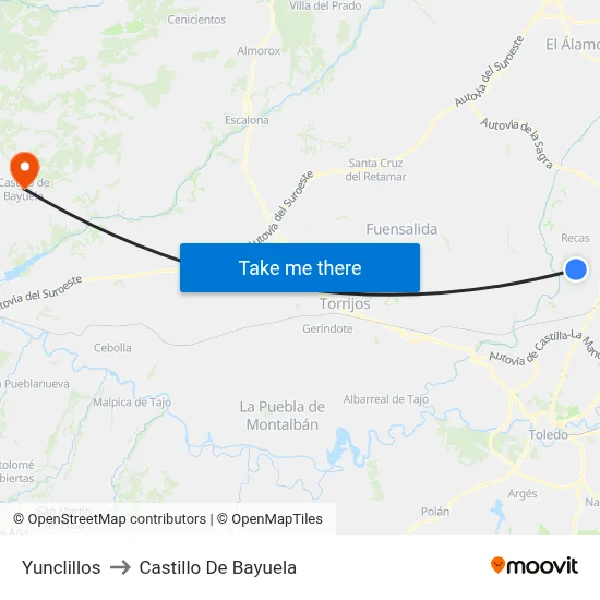 Yunclillos to Castillo De Bayuela map
