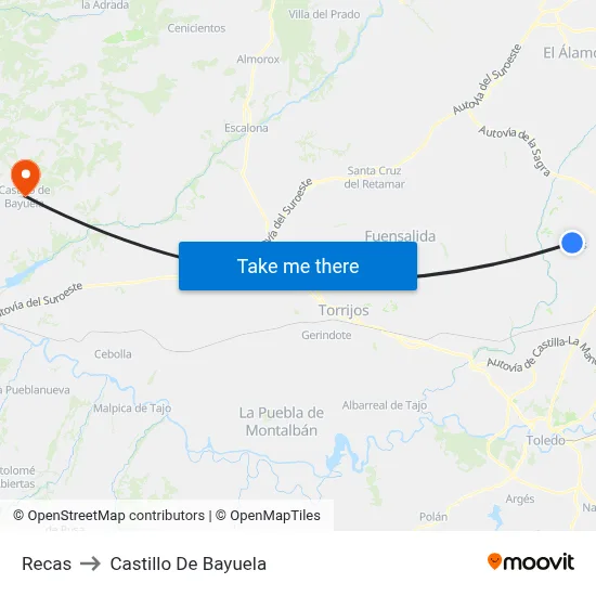 Recas to Castillo De Bayuela map