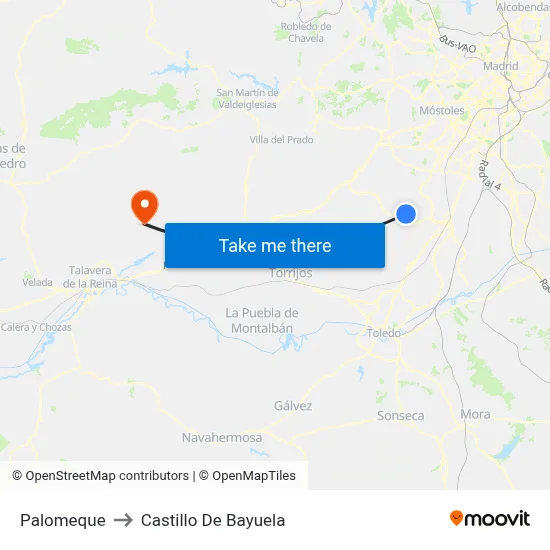 Palomeque to Castillo De Bayuela map