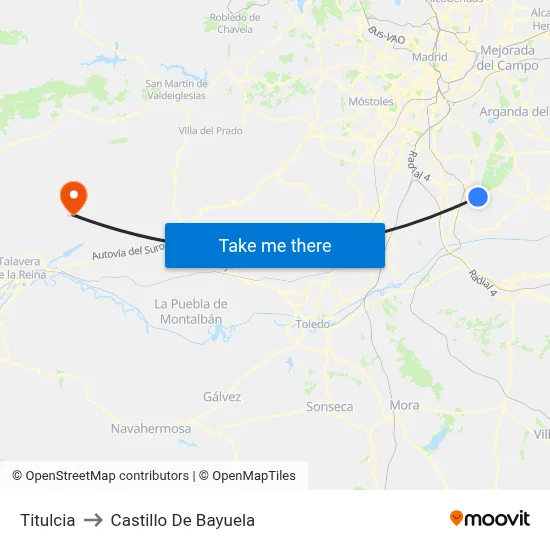 Titulcia to Castillo De Bayuela map