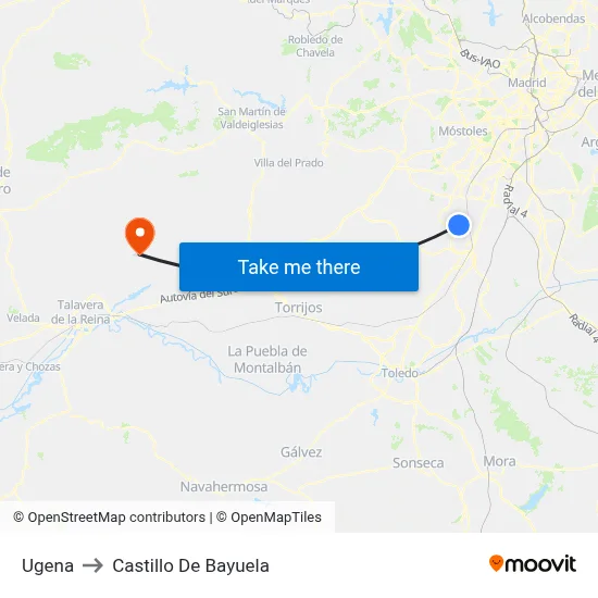 Ugena to Castillo De Bayuela map