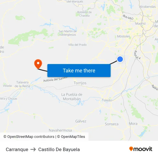 Carranque to Castillo De Bayuela map