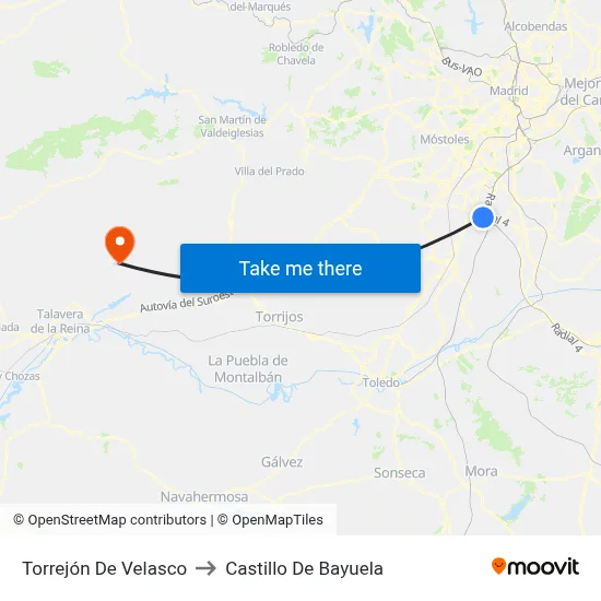 Torrejón De Velasco to Castillo De Bayuela map