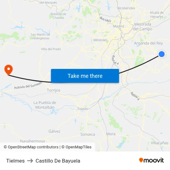 Tielmes to Castillo De Bayuela map