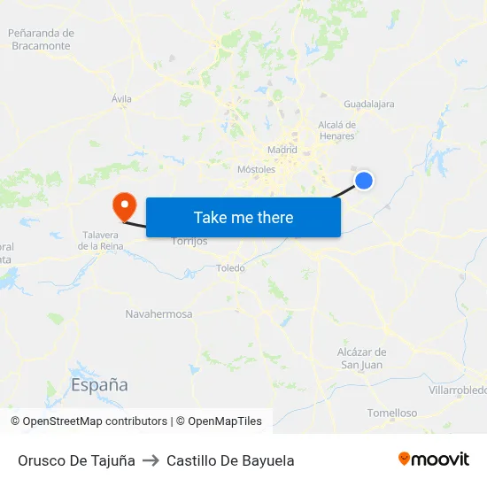 Orusco De Tajuña to Castillo De Bayuela map