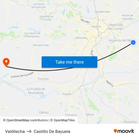 Valdilecha to Castillo De Bayuela map
