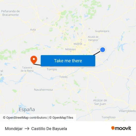 Mondéjar to Castillo De Bayuela map