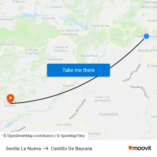 Sevilla La Nueva to Castillo De Bayuela map
