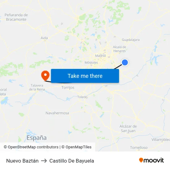 Nuevo Baztán to Castillo De Bayuela map