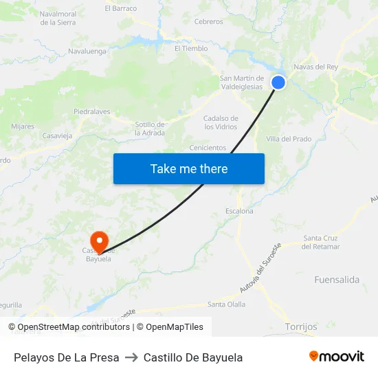 Pelayos De La Presa to Castillo De Bayuela map