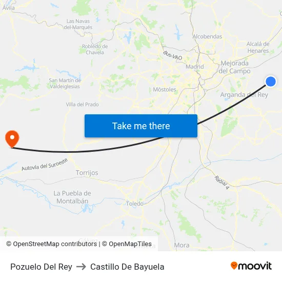 Pozuelo Del Rey to Castillo De Bayuela map