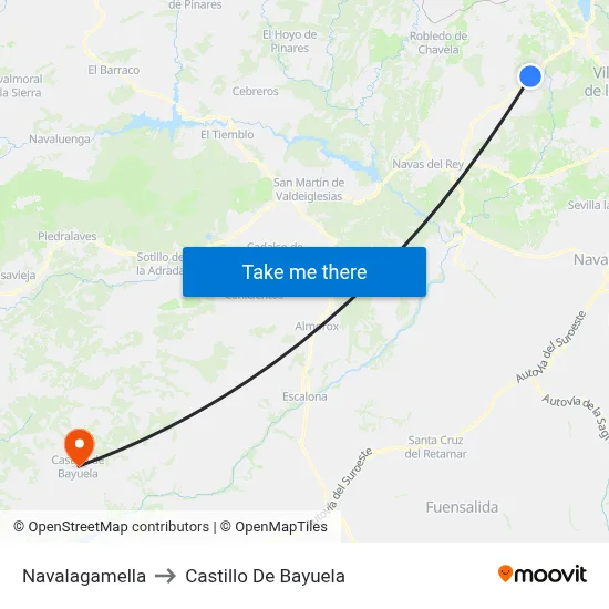 Navalagamella to Castillo De Bayuela map
