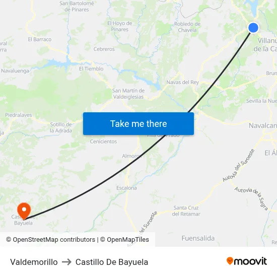 Valdemorillo to Castillo De Bayuela map