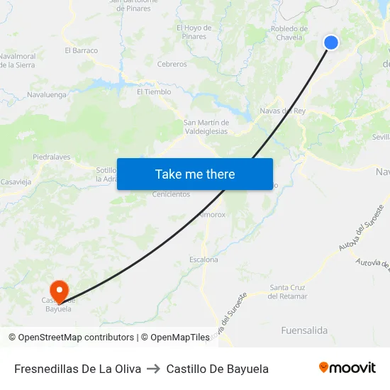 Fresnedillas De La Oliva to Castillo De Bayuela map