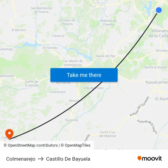 Colmenarejo to Castillo De Bayuela map