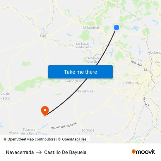 Navacerrada to Castillo De Bayuela map