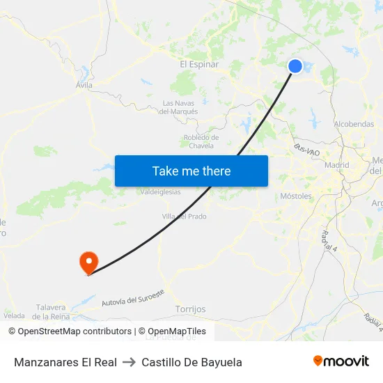 Manzanares El Real to Castillo De Bayuela map