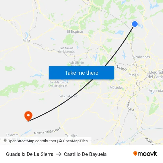Guadalix De La Sierra to Castillo De Bayuela map